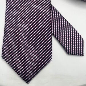 Stefano Ricci Mens Silk Tie Navy Blue Pink White Diagonal Stripe Made in Italy